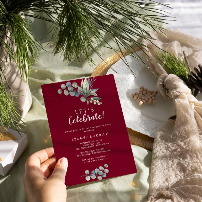 Winter Greenery Burgundy Feiern wir Party Einladung (Von Creator hochgeladen)