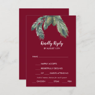 Winter Greenery Burgundy Menü Wahl Hochzeitsrabatt RSVP Karte