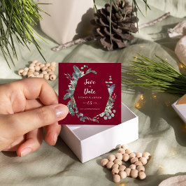 Winter Greenery Burgundy Wedding retten das Datum Save The Date