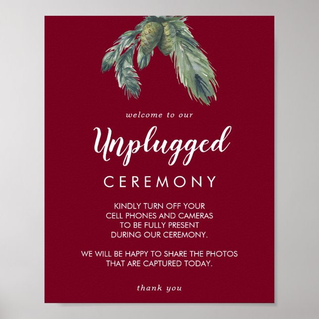 Winter Greenery Burgundy Wedding unplugged Poster (Vorne)