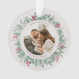 Winter Greenery Christmas Photo Wreath Ornament