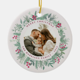 Winter Greenery Christmas Photo Wreath Ornament