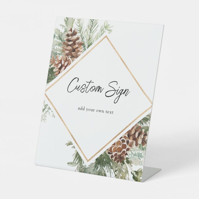 Winter Greenery Custom Text Pedestal Schild (Vorderseite)