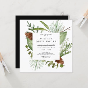 Winter Greenery Elegant Square Open House Einladung