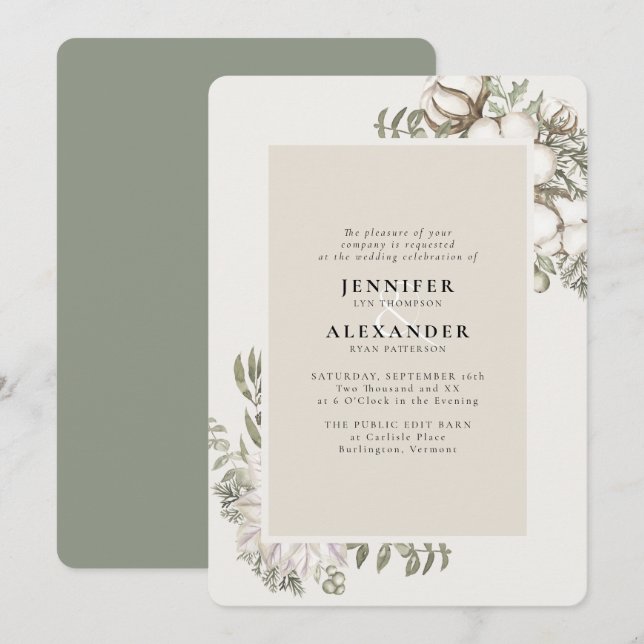 Winter Greenery floral Green Moss Wedding Einladung (Vorne/Hinten)