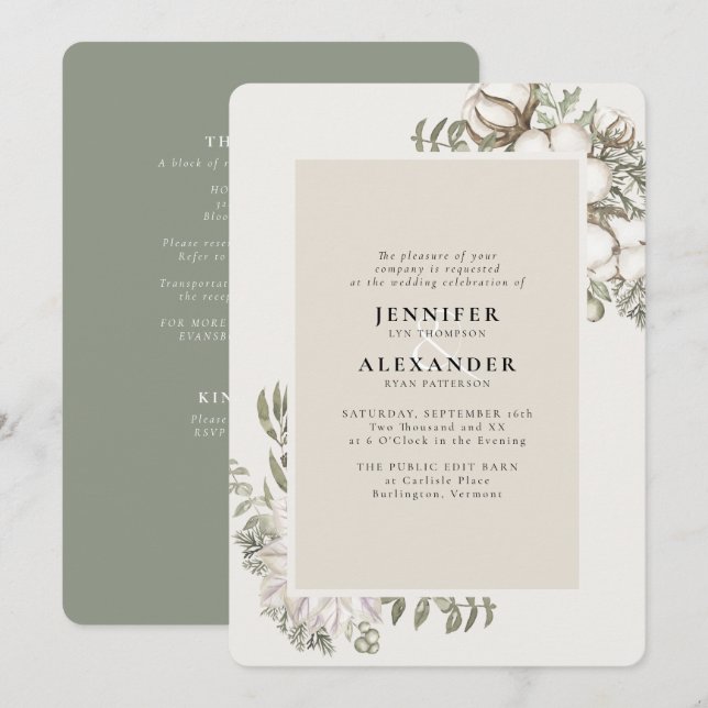 Winter Greenery floral Green UAWG QR Code Hochzeit Einladung (Vorne/Hinten)