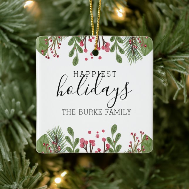 Winter Greenery Foliage Personalisiert Keramikornament (Baum)