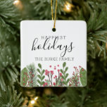 Winter Greenery Foliage Personalisiert Keramikornament<br><div class="desc">Winterwein mit herrlicher Vegetation mit Schrift und Schrift und moderner Typografie</div>