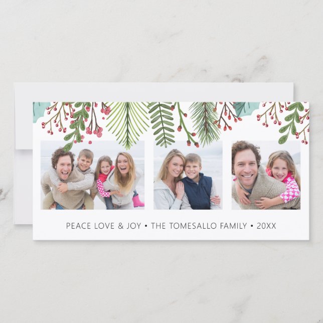 Winter Greenery Foto Collage Feiertagskarte (Vorderseite)