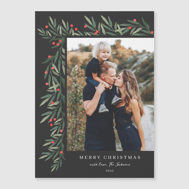 Winter Greenery Foto Weihnachten Magnetkarte (Vorderseite)