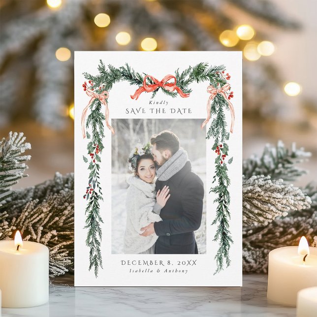 Winter Greenery Garland Wedding Photo Save The Date (Von Creator hochgeladen)