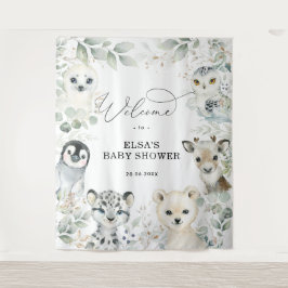 Winter Greenery Gold Arctic Animals Baby Willkomme Wandteppich