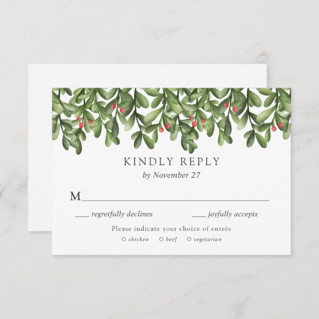 Winter Greenery Holly Wedding Einladung RSVP Karte (Vorne/Hinten)