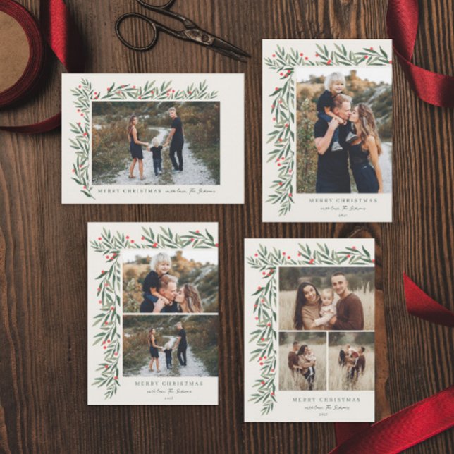 Winter Greenery Ivory Foto Weihnachten Magnetkarte (Von Creator hochgeladen)