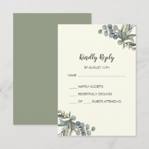 Winter Greenery Ivory Simple Wedding RSVP Card Karte