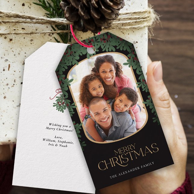 Winter Greenery Mistletoe Rounded Foto Weihnachten Geschenkanhänger (Von Creator hochgeladen)