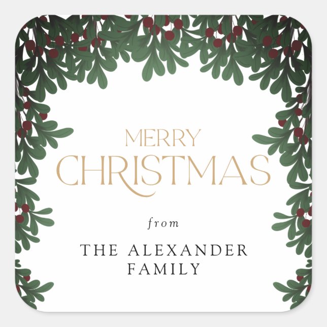 Winter Greenery Mistletoe Weihnachten Quadratischer Aufkleber (Vorderseite)