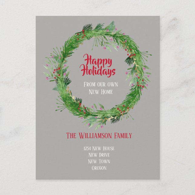 Winter Greenery Neue Zuhause Happy Holidays Postkarte (Vorderseite)