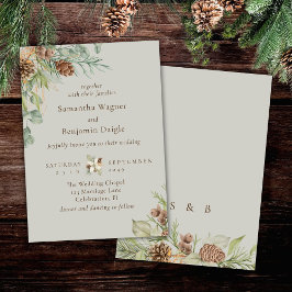 Winter Greenery Pine Beige Elegante Hochzeit Einladung
