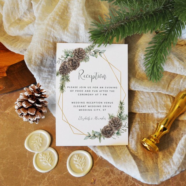 Winter Greenery Pine Cone Hochzeit Empfang Begleitkarte (Von Creator hochgeladen)