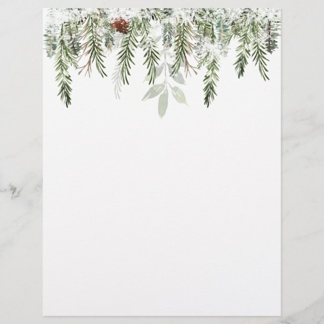 Winter Greenery Pine Cone Snow Letterhead Briefbogen (Vorderseite)