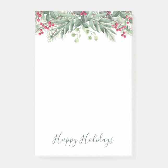 Winter Greenery Pine Red Berry Post-it Notes Klebezettel (Vorderseite)