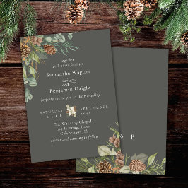 Winter Greenery Pine Stone Gray Hochzeit Einladung