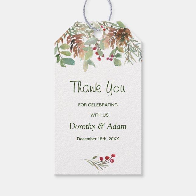 Winter Greenery Pine Wedding Vielen Dank Geschenkanhänger (Vorderseite)