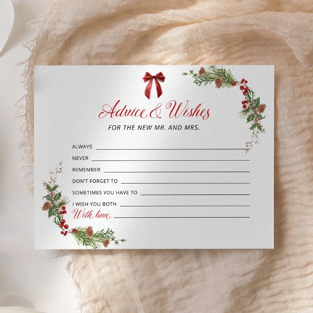 Winter Greenery Red Bow Advice and Wishes card (Von Creator hochgeladen)