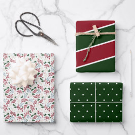Winter Greenery Rot und Grün Muster Weihnachten Geschenkpapier Set