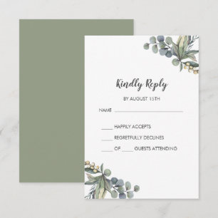 Winter Greenery Simple Wedding RSVP Card Karte