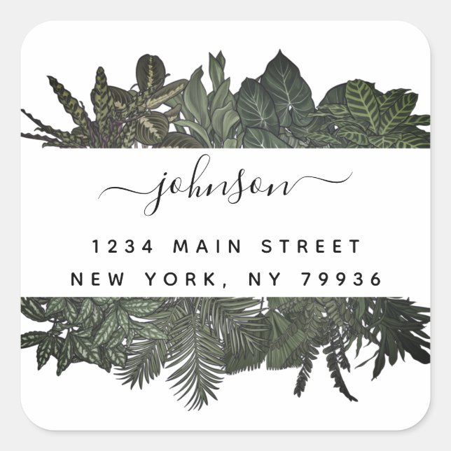 Winter Greenery Tropical Blätter Urlaub Quadratischer Aufkleber (Vorderseite)