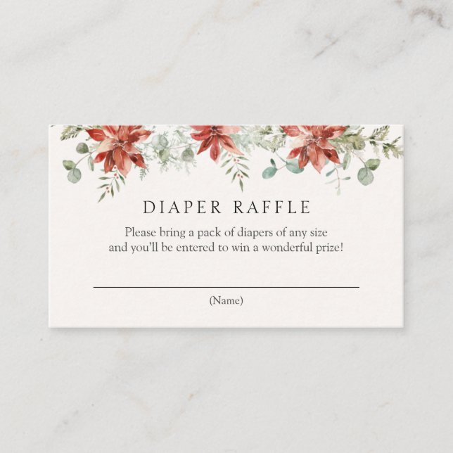 Winter Greenery und Poinsettia Diaper Raffle Begleitkarte (Vorderseite)