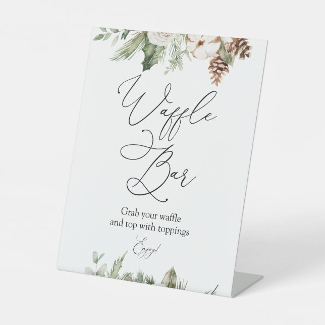 Winter Greenery Waffle Bar Pedestal Schild (Vorderseite)
