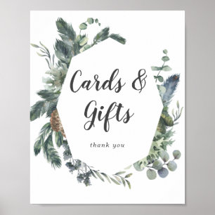 Winter Greenery Wedding Cards and Gifts Sign Poster