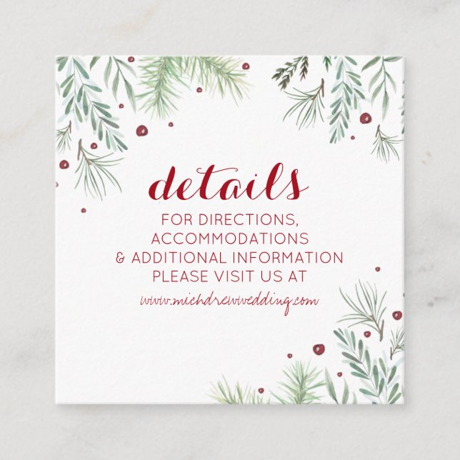 Winter Greenery Wedding Details Card Begleitkarte (Vorderseite)