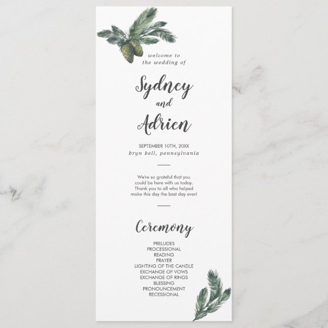 Winter Greenery Wedding Programm (Vorderseite)