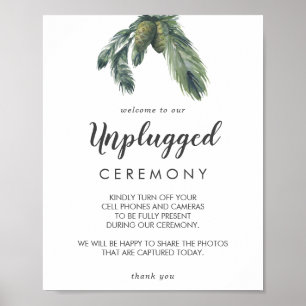 Winter Greenery Wedding Unplugged Ceremony Sign Poster