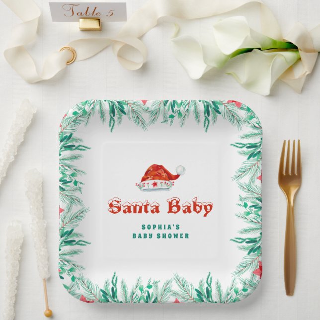 Winter Greenery Weihnachtsmannmütze Weihnachtsdusc Pappteller (Hochzeit)