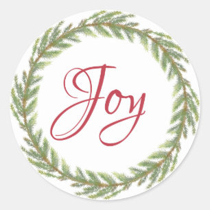 Winter Greenery Wreath Christmas Joy Runder Aufkleber