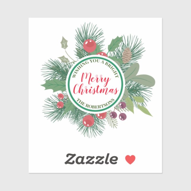 Winter Greenery Wreath Frohe Weihnachten Aufkleber (Blatt)
