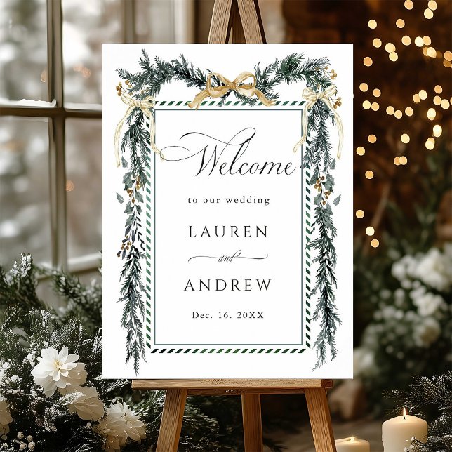 Winter Greens Garland Wedding Welcome Green & Gold Poster (Von Creator hochgeladen)