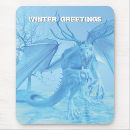Winter Greetings. Ice dragon with antlers Mousepad