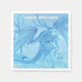 Winter Greetings. Ice dragon with antlers Serviette