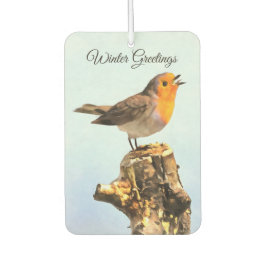 Winter Greetings. Robin singing Autolufterfrischer