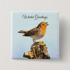 Winter Greetings. Robin singing  Button
