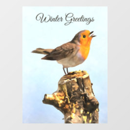 Winter Greetings. Robin singing  Fensteraufkleber