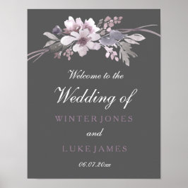 Winter Grey Floral Watercolor Wedding Poster