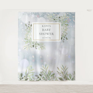 Winter-Grün-Baby-Shower-Photobooth-Hintergrund Wandteppich