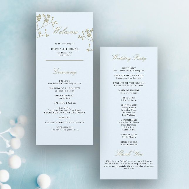 Winter Grün Ice Programm (winter greenery wedding program elegant modern classic ice blue gold berries minimalist traditional)